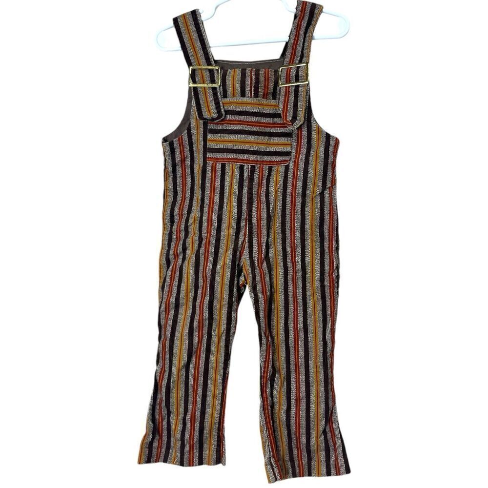Vintage Handmade Brown Striped Corduroy Overalls Size 2T/3T